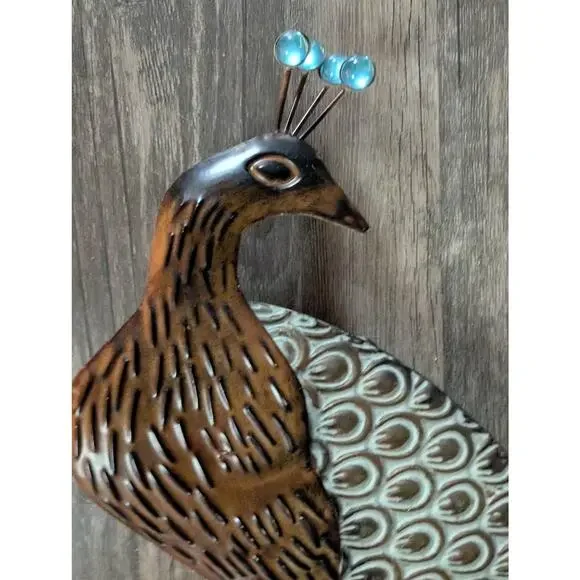 Large Hobby Lobby Art Copper Colored Metal Peacock Bird Wall Art Decor 33.5